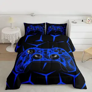 Gamer Bedding Set,Gamepad Comforter Set for Kids Boys Girls Teens,Gaming Gifts Comforter Game Controller Blue Duvet Set