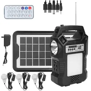 Emergency Weather Radio Solar with LED Bulbs Flashlight FM Radio MP3 Player, Solar & USB Charging Emergency Power Station for Camping Home Blackout Outdoor Travel Tent Lighting Survival Gear