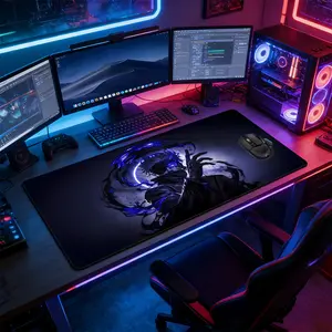Epic High-Contrast Dark Anime Character with Neon Energy Effect Large Extended Mouse Pad, Non-Slip Rubber Base with Stitched Border, Modern Dark Cyber Action Art Design, Durable Accessory for PC Gaming Setup, Ideal Gift for Action Anime Fans & Gamers