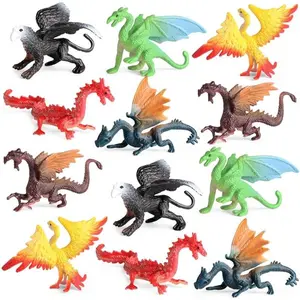 12pcs Mini Dragon Toys Figures - Ancient Flying Dragon Figurines for Boys Girls, Mythical Action Figure Kid Toys, Cupcake/Cake Topper & Party Favors