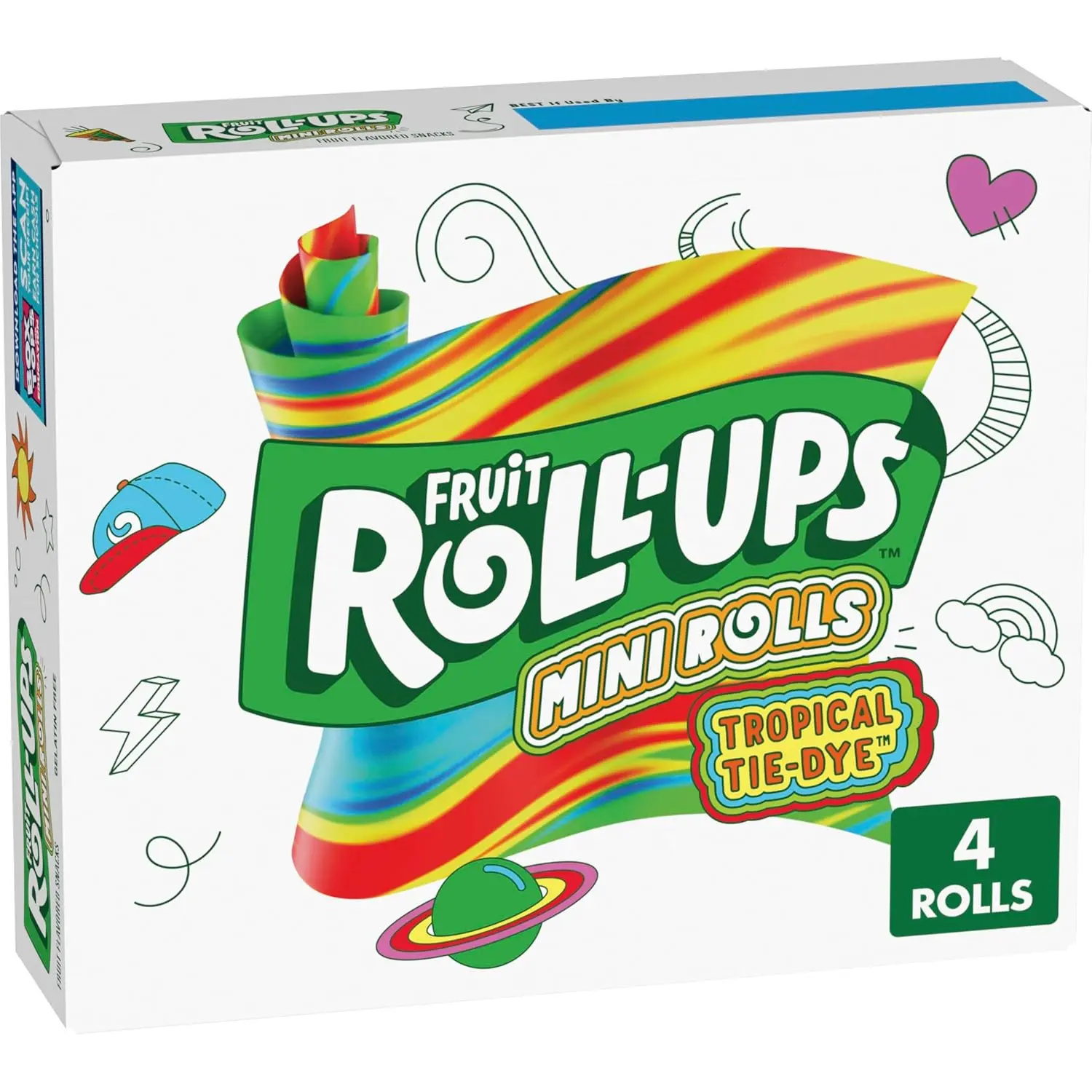 Fruit Roll-Ups Tropical Tie-Dye Mini Chewy Fruit Snack, 4-CT Sweet Flavored Treat for School & Cupboard Storing