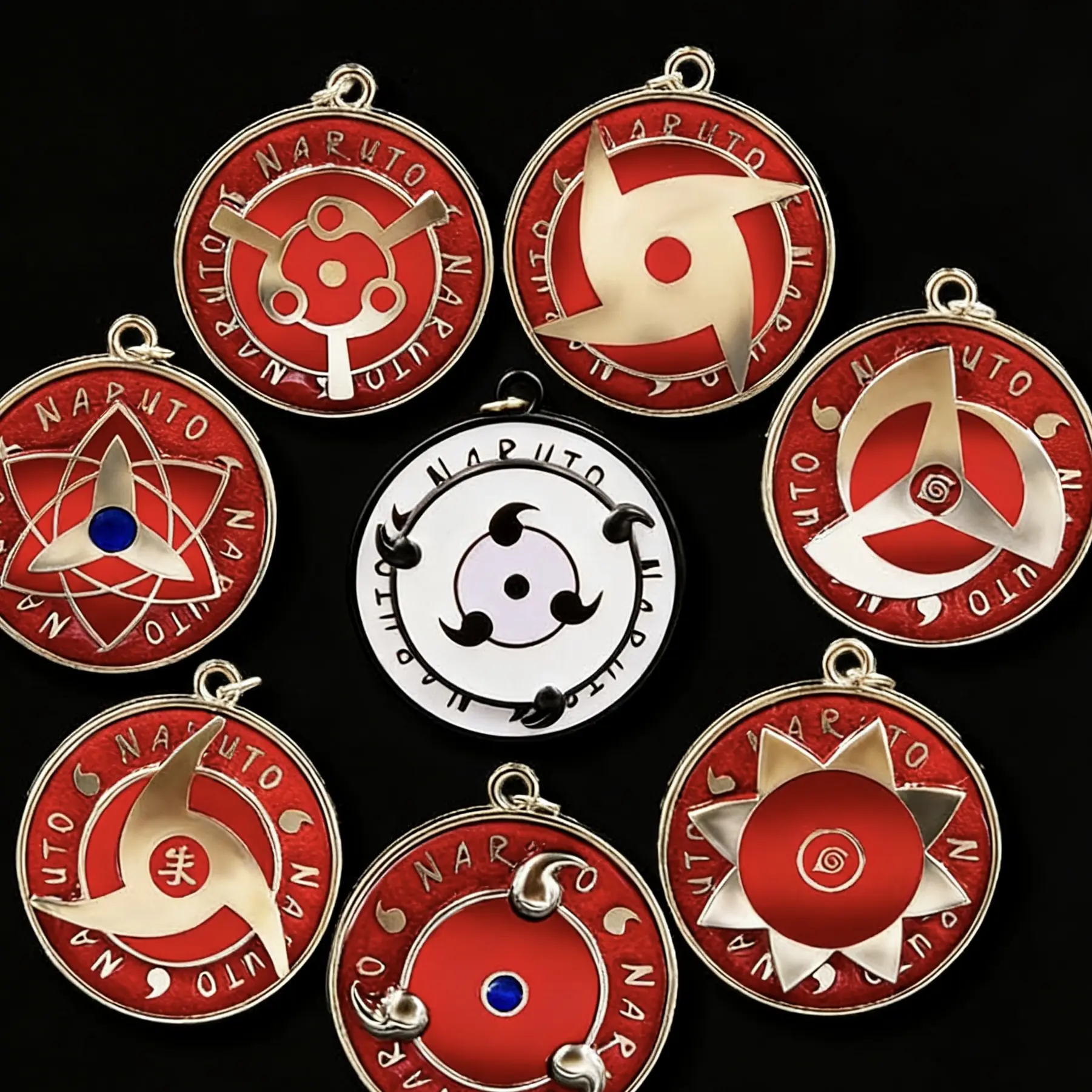 Naruto Uchiha Sharingan Rotatable Durable Metal Keychain - Anime & Manga Bag Charm, Kaleidoscope Decompression Pendant, Gift Box-Included Fashion Accessory, Bag Charm Keychain, Rotatable Feature, Kaleidoscope Keychain
