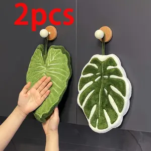 2pcs Leaf-Shaped Finger Towels with Hanging Loop Absorbent Microfiber Bath & Kitchen Towels for Bathroom Contemporary Design Easter Gifts for Mothers