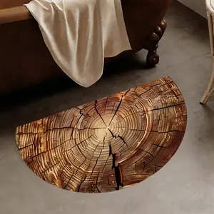 Vintage Wood Grain Half Round Rug, High Density Flannel Non-Slip Mat, Bathroom Absorbent Quick Dry, Entrance Durable, Balcony Leisure Area Pad, Machine Washable Rug