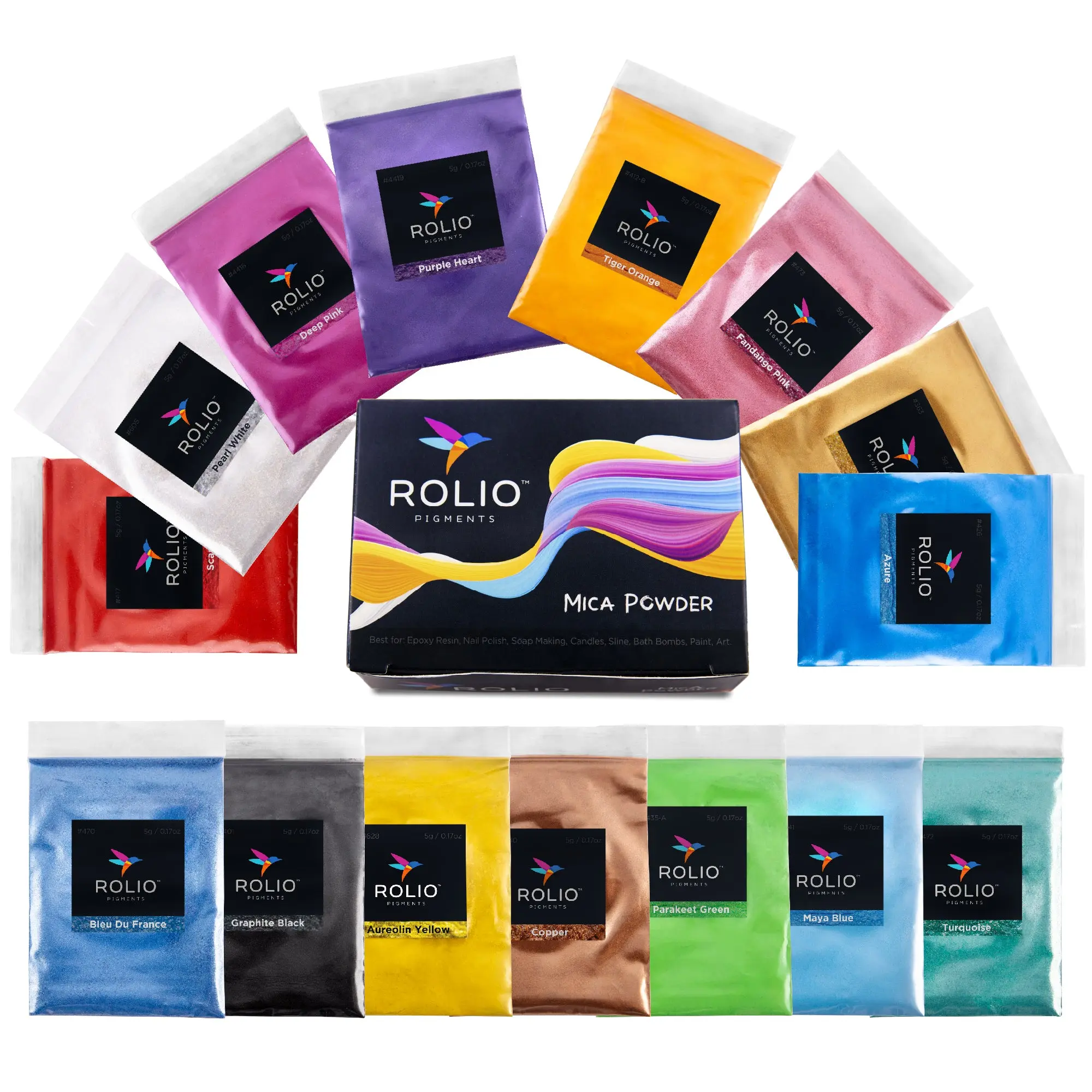 Mica Powder 15 Pearlescent Color - 5g Bags