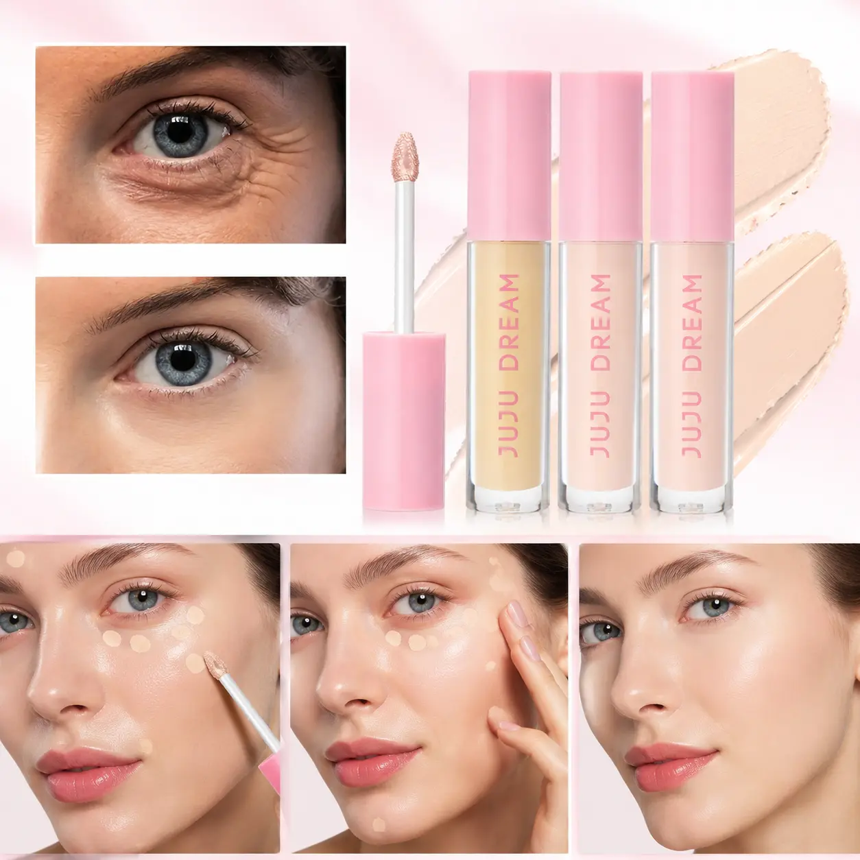 Liquid Concealer, 3g Lightweight Full Coverage Makeup for Dark Circles & Blemishes, Long-Lasting Natural Finish Concealer for Redness