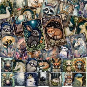 60pieces(background paper and sticker) Fantasy Animal Theme DIY Junk Decoration Set,Perfect for Junk Journals,Arts Crafts,Scrapbooking Supplies,Junk Journal Kits,DIY Crafts,Background Pad,GreetingCard, Graphic Decal, Creative Craft Kit, Crafting Kit