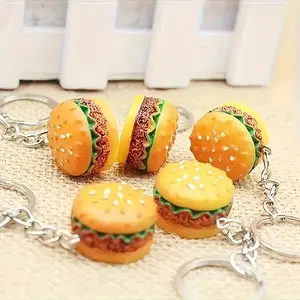 3/5pcs Cute Burger Keychains Keyrings, Food-Themed Resin Charms, Fun Gift Set for Backpacks and Car Decor