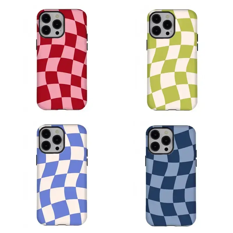 Retro Checker Polycarbonate Smartphone Casing - Shockproof, Durable, Protective, Flexible Cover for iPhone 11-17 Pro Max, Rubber Resistance, Wireless Accessory, Stylish Gift for Her