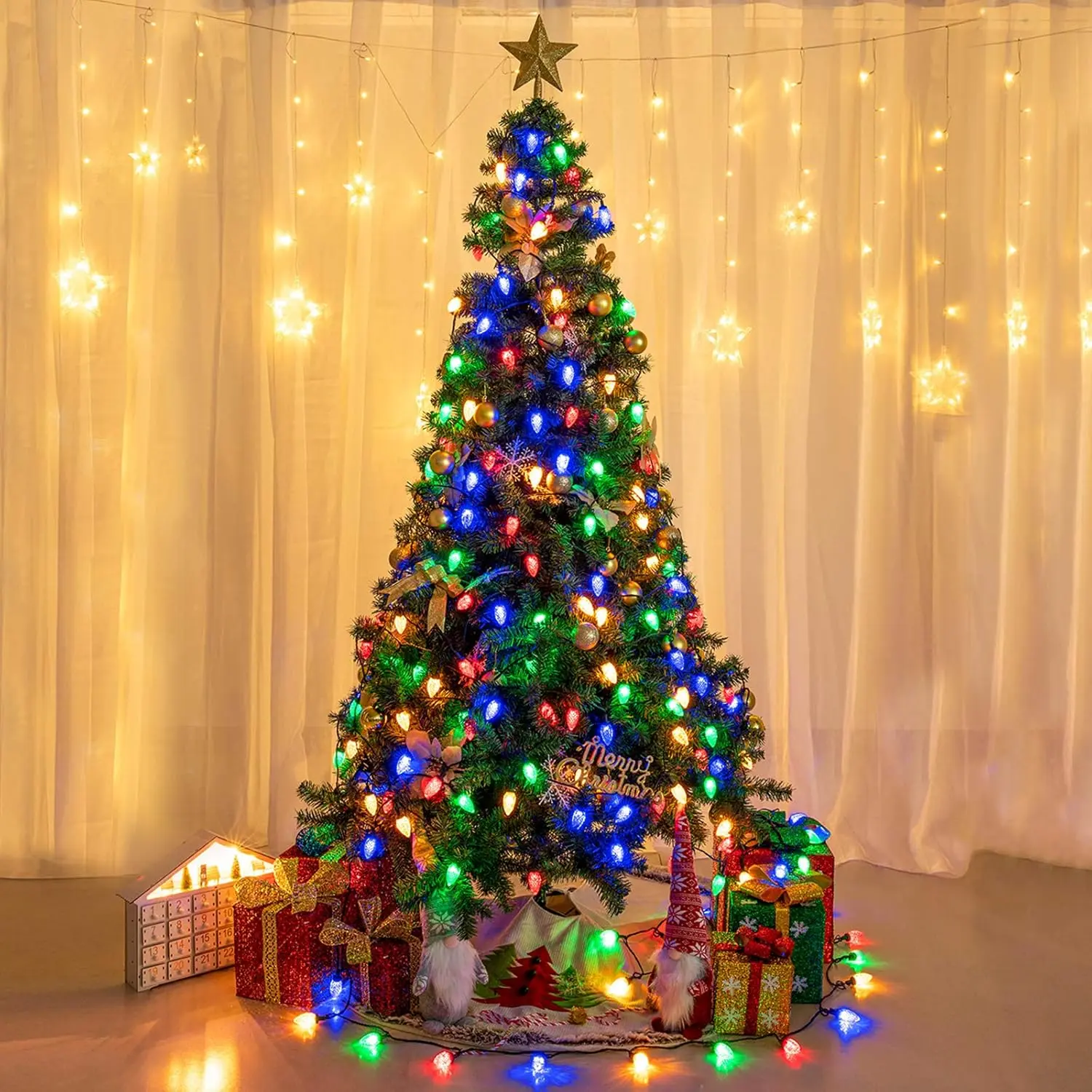 [Only light] 100LED 81 FT C9 Christmas String Lights Plug in Fairy Twinkle String Lights 8 Modes Timer Function Waterproof Extendable for Indoor Outdoor Wedding Party Christmas Decoration (100, Multicolor)