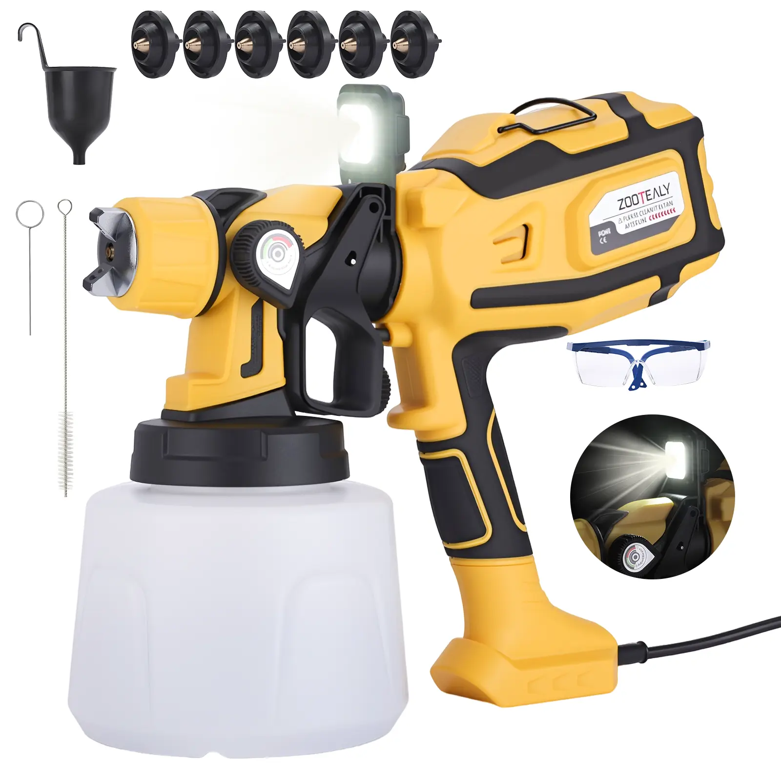 Spray Gun Magic LED Paint Sprayer, Electric Spray Gun with 6 Nozzles, 3 Spray Modes, 1400ml Large Cup & Adjustable Flow Width for Indoor Outdoor Wall Painting
