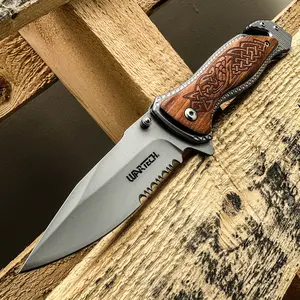 8" Tactical Cleaver Pocket Knife with Celtic Patterned Handle and Serrated Edge Outdoor Camping Hunting Durable 3cr13 EDC Folding Stainless Steel Knife Compact, Razor Sharp Edge, Versatile