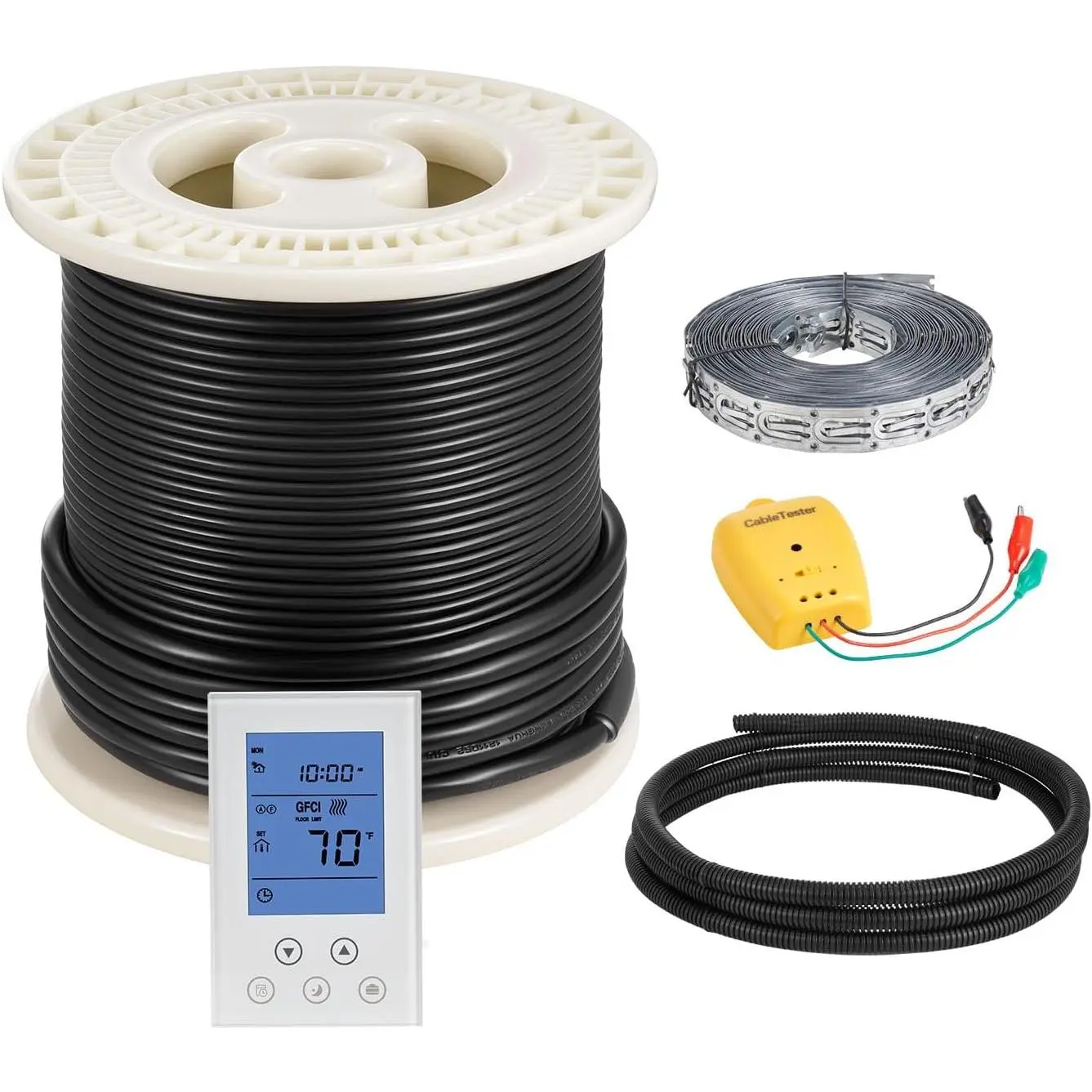 VEVOR 50 sqft Underfloor Heating Cable Kit, 120V Electric Radiant Heated Floor System, with Smart Control Thermostat & Alarm, Easy Installation for Tile, Stone, Vinyl, Home Improvement