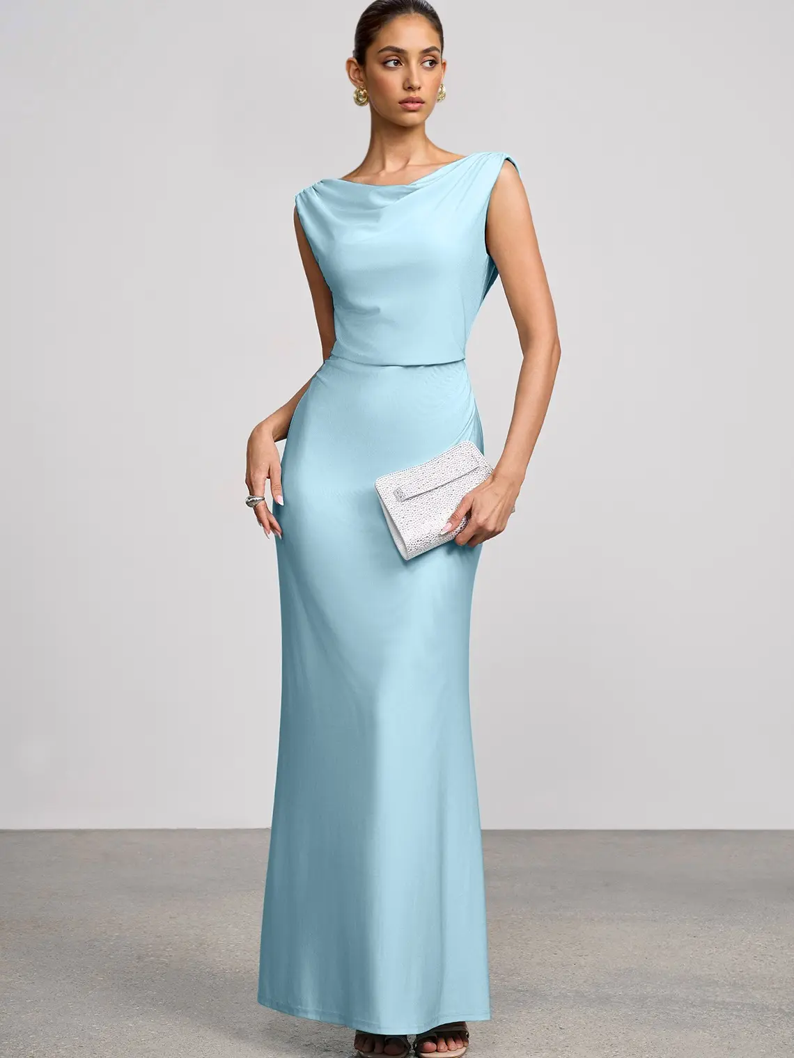 knee length dresses for ladies Leila V-Neck Low Back Satin Midi Dress Ivory Selfie Leslie