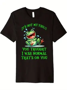 Funny Frog T-Shirt for Men & Women - "It'S Not My Fault You Thought I Was Normal" Slogan with Smiling Green Frog & Poison Dart Design,  Soft Crewneck Retro Graphic Tee, Casual Regular Fit Black Shirt with Vibrant Green Print