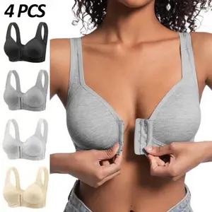 4 Pack Adjustable Easy-Hook Front Closure Push-Up Bra, Wire-Free Seamless with Side Support for Smoothing Lightweight Comfort in Spring & Summer SpringStatements