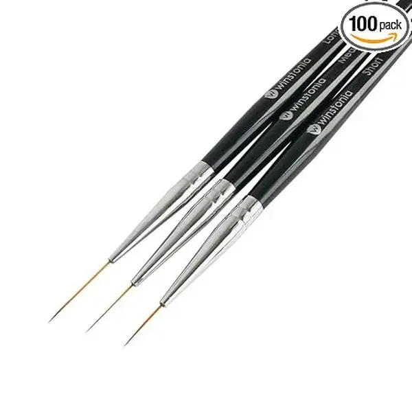 Striping Nail Art Brushes for Long Lines, Details, Fine Designs. 3 pcs Striper Brushes with Caps - AMAZING TRIO