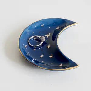 Jewelry Dish Tray Decorative Ceramic Trinket Dish Modern Accent Tray for Vanity Blue