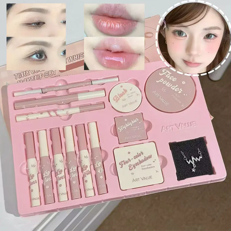 Ladies Cosmetic Set - Delicate Design Cheek Lip Set 2-in-1 Blush Lipstick Makeup Gift Set for Flawless Makeup