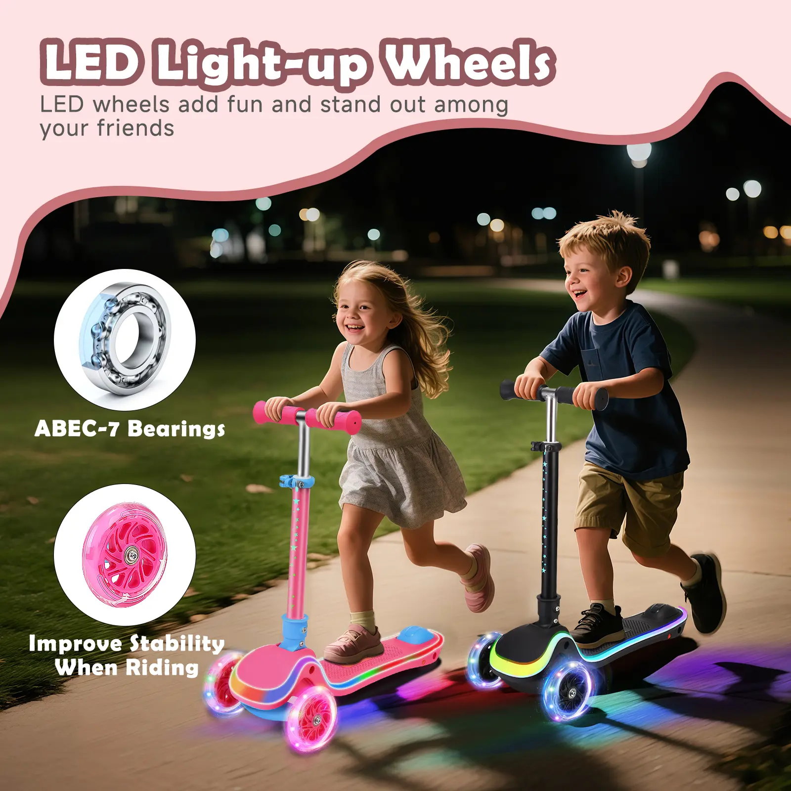 Kids 3-Wheel Kick Scooter for 3-14 yrs Toddlers - Sports & Outdoor Scooter Equipment with Light-Up Wheels, Adjustable Height, Extra-Wide Deck, Lean-to-Steer Technology, Ideal Holiday Gift