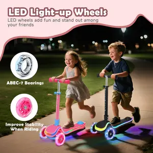 3-Wheel Kick Scooter for Toddlers (Aged 3-14) - Kids Scooters with Light-Up Wheels, Adjustable Height, Extra-Wide Deck, Lean-to-Steer Technology, Ideal Holiday Gift