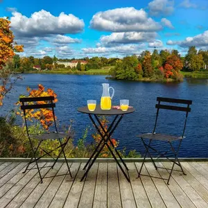 3-Piece Wrought Iron Bistro Set, Foldable Table and Chairs with Anti-Rust, Compact Outdoor/Indoor Cafe Set for Porch, Lawn, Balcony, and Small Spaces