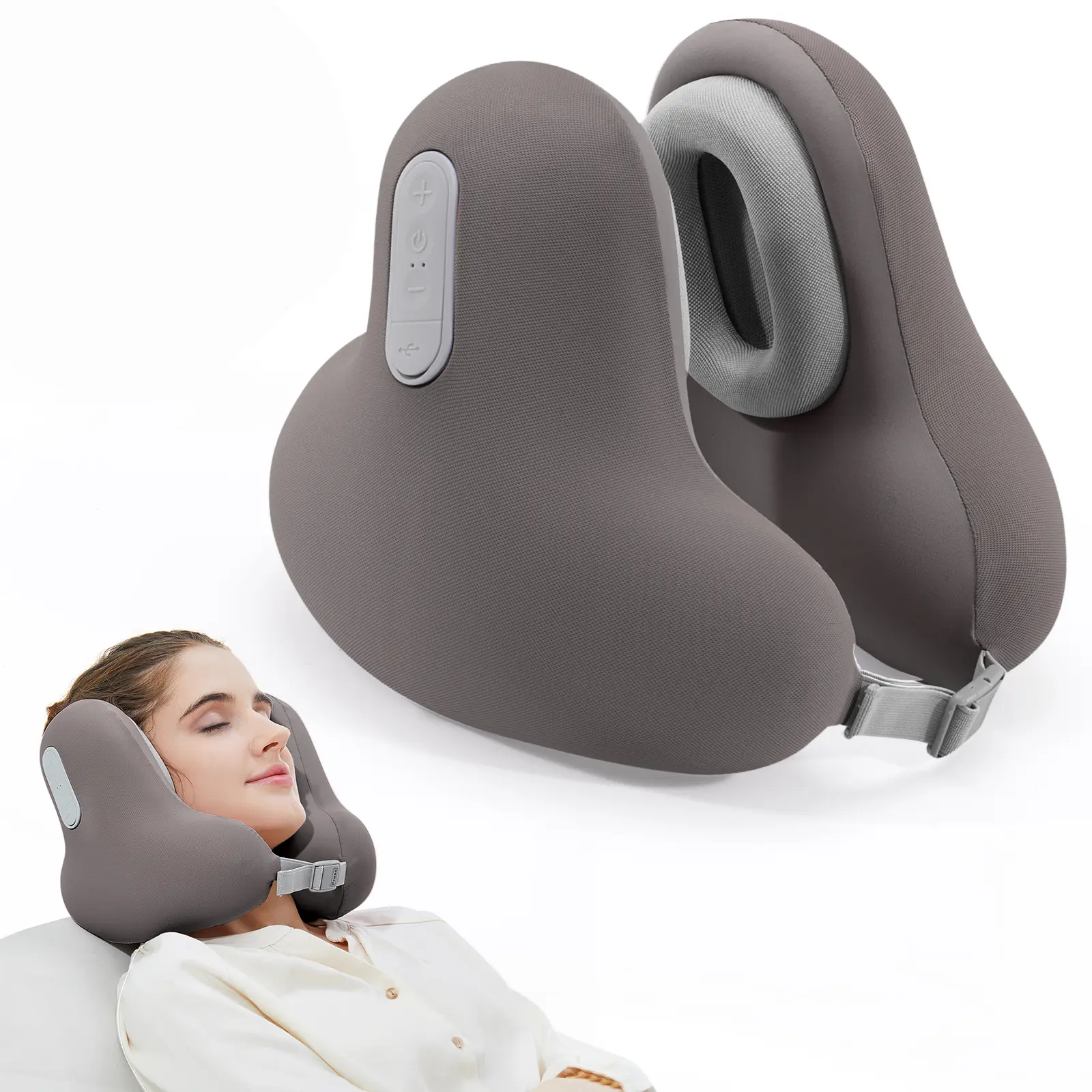 Travel Neck Pillow with Bluetooth Headset, Memory Foam Airplane Pillow for Head Support, Ergonomic Design Traveling Music Pillow for Home, Flight, Car