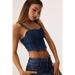 Zyla Denim Crop Top Dark Wash- Eco-Certified