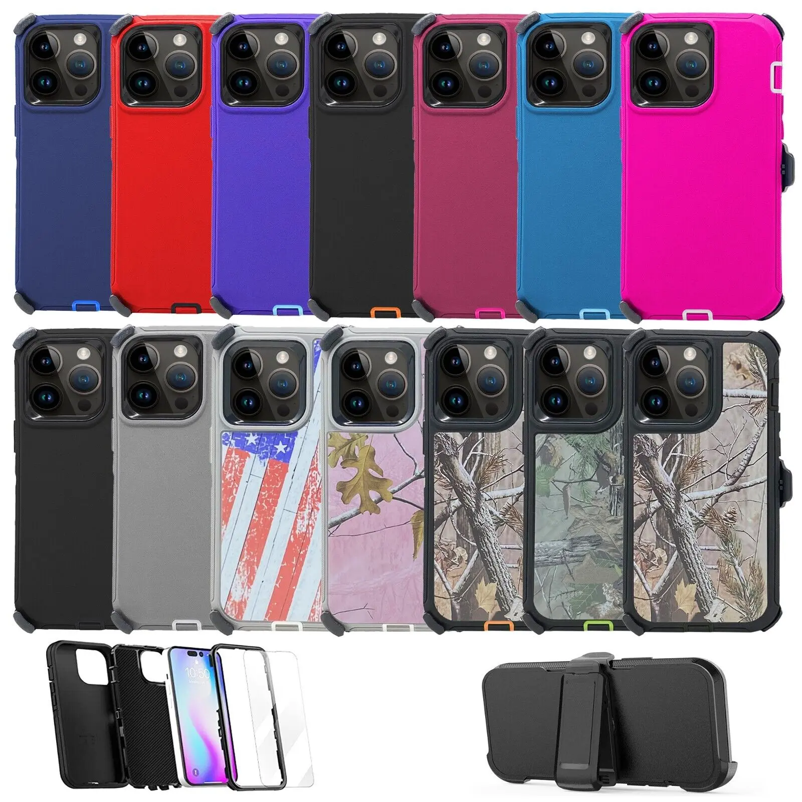 Rugged Defender Case For Apple iPhone 15 / 15 Plus / 15 Pro / 15 Pro Max / Shockproof Heavyduty Protection case With Belt Clip Phonecase Protector