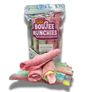 Boujee Munchies Freeze Dried Cotton Candy Rollers - Crunchy Fruit Roll-Ups Coated in Fluffy Cotton Candy Hand-Rolled with Real Cotton Candy bag satisfying