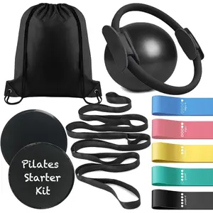 Pilates Essentials Kit for  Workouts Women, Black Pilates Equipment Set with 9 Inch Yoga Ball, Pilates Slider, Resistance Band, yoga straps for stretching, Pilates Ring and Ball Set for Beginners