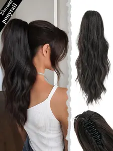 High-Quality Medium Length Wavy Curly Ponytail Accessories, 20 Inch Clip-In Hair Extensions Soft Heat Resistant Synthetic Fiber