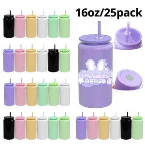 25pcs Wholesale 16oz Thermal Cup with Lid and Straw, 16oz Sublimate Stainless Steel Soda Can, Drink Cans, Iced Coffee Cup, Smoothie Cup, Unbreakable Vacuum Insulated Stainless Steel Rainbow Cup, Festive Gifts. Drinkware Flasks Glossy