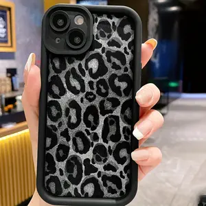 Black Leopard Print TPU Pattern Case for iPhone 16 15 14 Pro Max 13 12 11 XR XS Plus Shockproof Non Slip Military-Grade Protection Silicone Cover