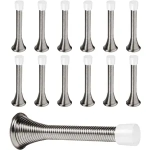 12 Pack Spring Door Stops 3 1/4 Inch Flexible Heavy Duty Spring Door Stopper with RustProof Screw Rubber Bumper Tips (Satin Nickel)