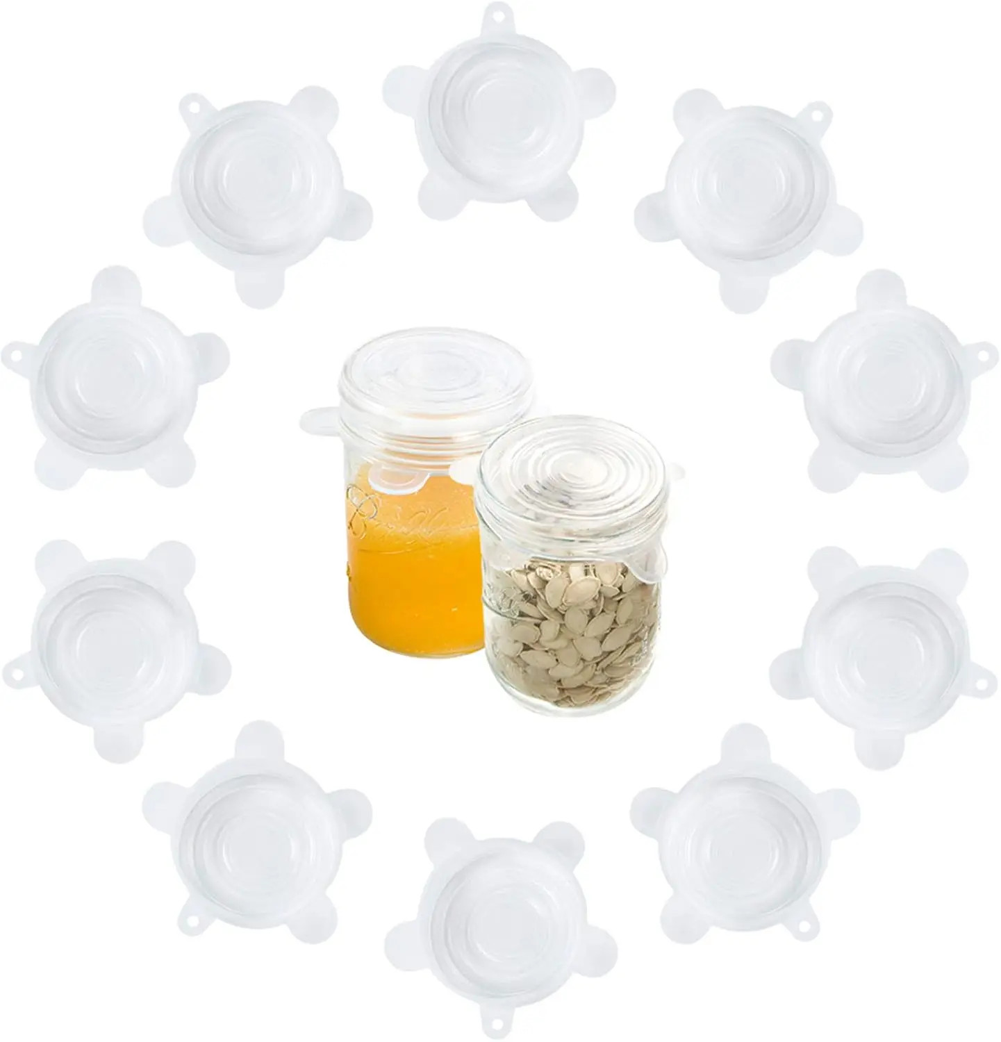 Silicone Stretch Lids 10 Pack for Regular and Wide Mouth Mason Jar, Reusable Silicone Stretch Lids(Stretched to 3.5 inch), Sealed Durable Food Storage Covers Suit for Jar, Cans, Pot