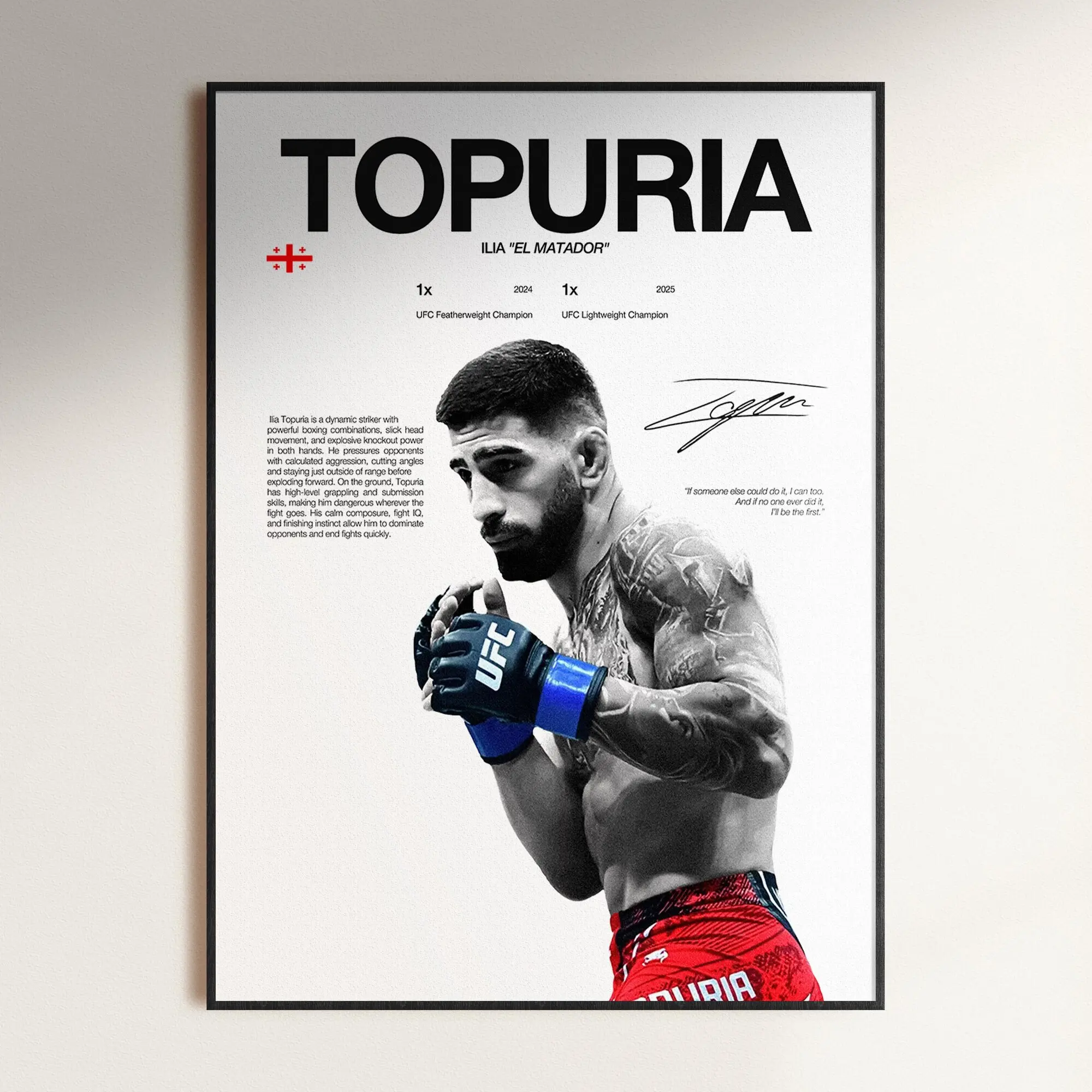Ilia Topuria Poster, UFC Wall Print, MMA Poster, Fighter Poster, Gym Poster, UFC Fan Room Decor, Gift for Him, UFC Champion Poster