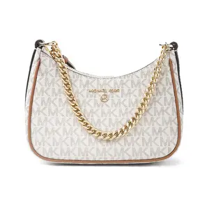 Michael Kors MK Jet Set Charm Logo Monogram Canvas and Leather Crossbody Shoulder Bag for Women in Vanilla White