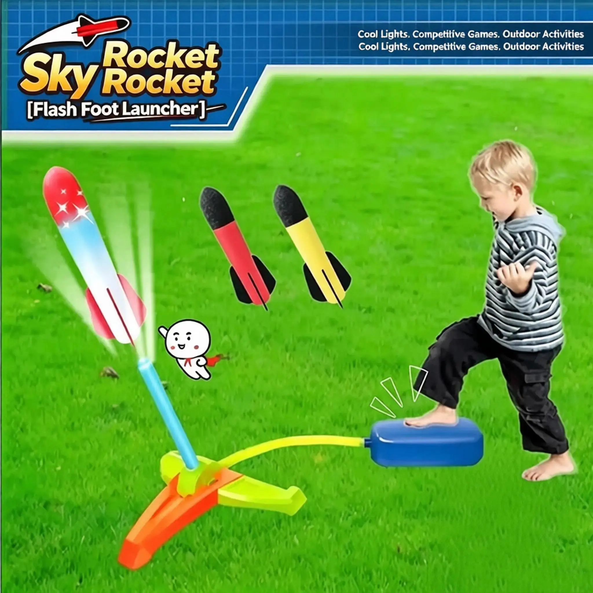 Light-Up Foam Flying Rocket Plane with ft Launcher - Outdoor Novelty Toys for Kids, Girl - Popping & Jumping Summer Vibes Toys, No