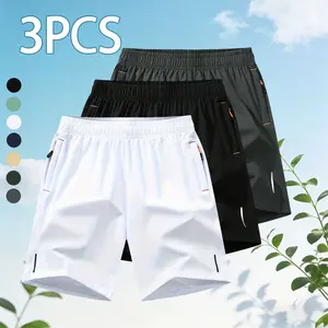 3-pack men’s  solid-color drawstring  with pockets—fashionable, versatile outdoor  shorts; men’s clothing; -waist sports  for everyday wear;, and cool to the touch; comfortable for running and gym Quick-Dry Elastic Athletic Shorts Set summer