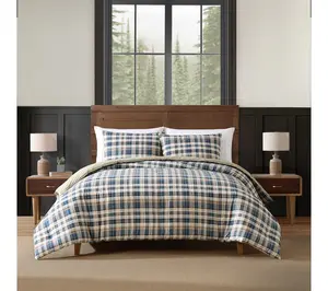Eddie Bauer Por t Gamble Blue C otton King Duve t Cover Set