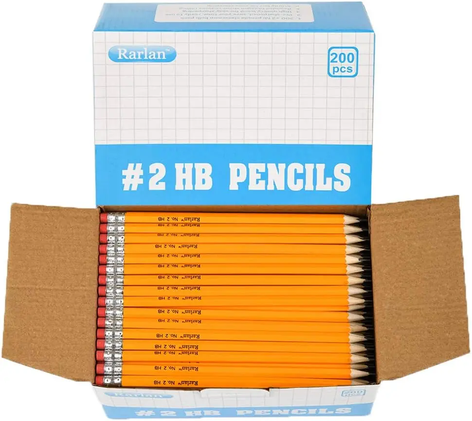 Rarlan Wood-Cased #2 HB Pencils, Pre-sharpened, 200 Count Bulk Pack