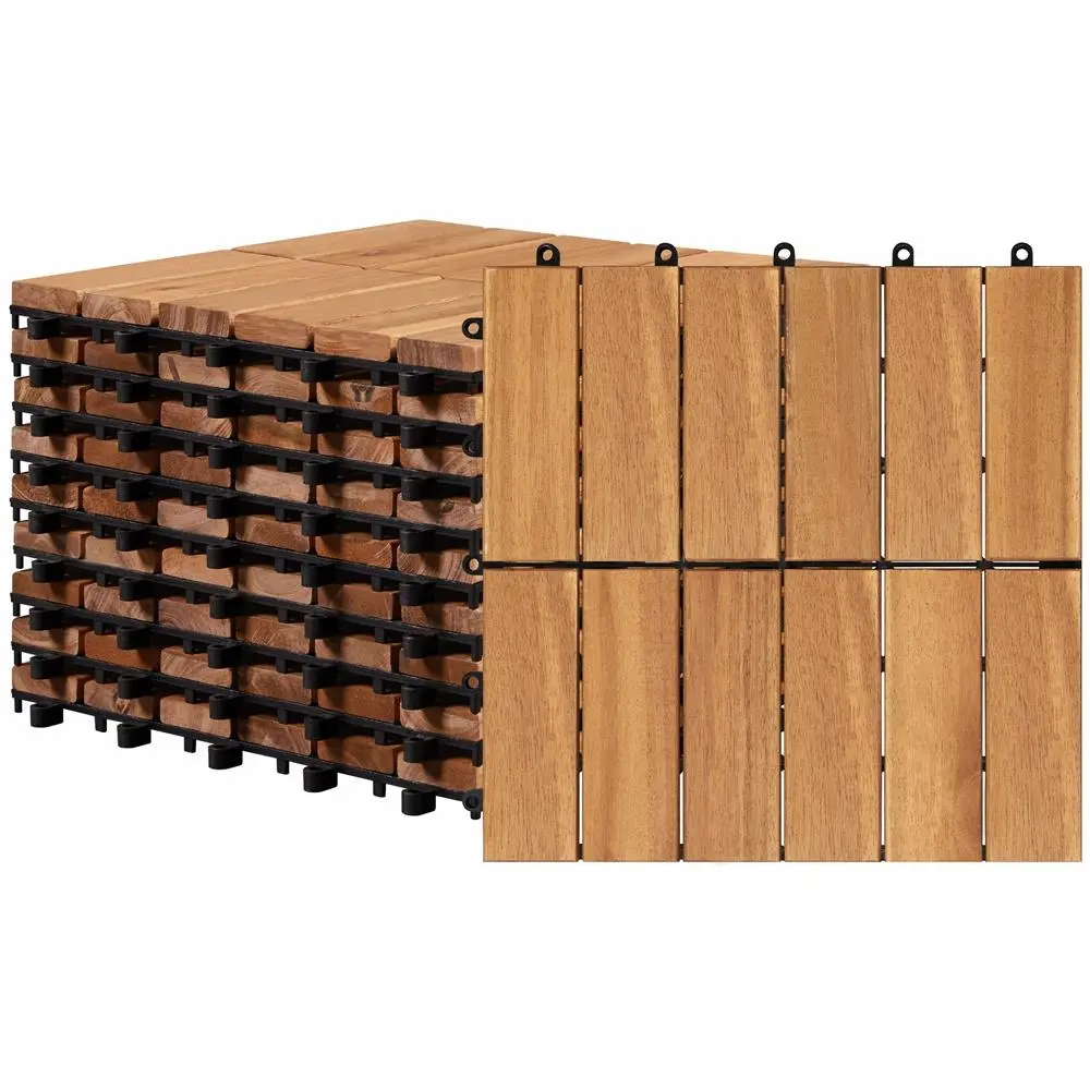 Costoffs Acacia Wood Interlocking Deck Flooring Tiles (27pcs) - Water-Resistant, Non-Slip, Easy Snap DIY for Outdoor Patio, Indoor Halloween Decor (Home Improvement Building Supplies for DIY Users)