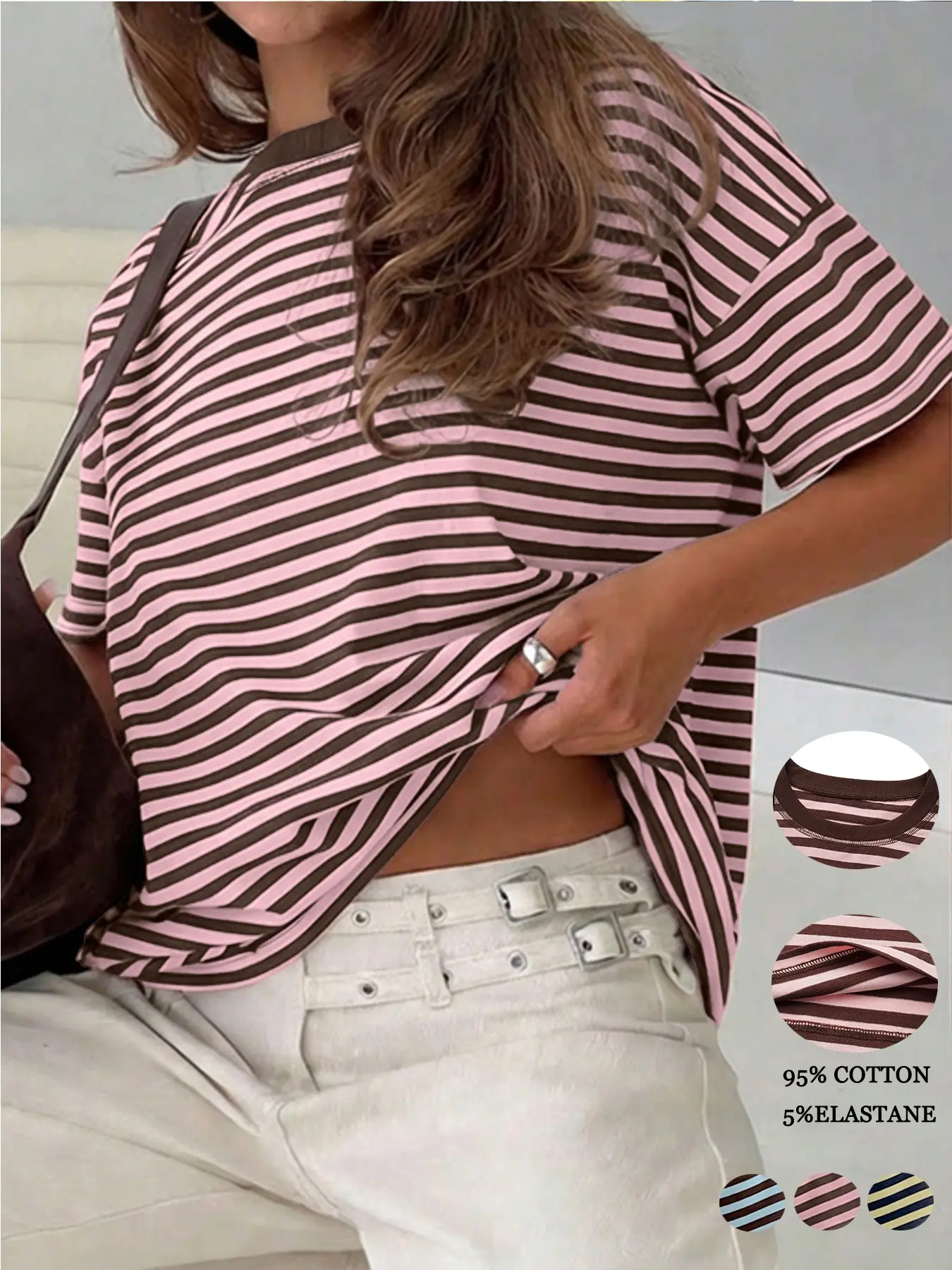 Women's Oversized Striped T-Shirt Top Short Sleeve Fashion Streetwear Casual Round Neck Summer Y2K Clothing Loose Fit Soft Cotton Material
