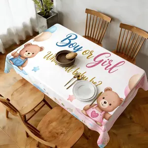 1PC Gender Reveal Peach Skin Velvet Tablecloth with Elements of Pink Baby Items and Roses, Multi-functional Rectangle Shape Tablecloth, Can be Used for Gift Giving, Baby Party, Family Celebration, Party Decoration, Holiday Decoration