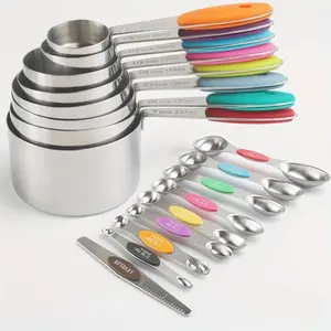 17-Piece Magnetic Colored Measuring Cup & Spoon Set (Family Version) - Stainless Steel with Silicone Handles, Stackable Kitchen Utensils for Valentine's Day Baking, 17 Colored Measuring Tools (Family Version)