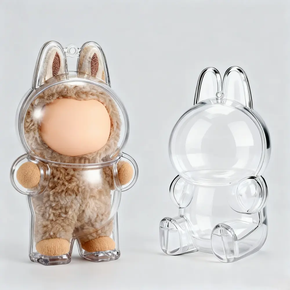 Crystal Clear Labubu Display Case - Dustproof, Scratch-Resistant Box for Collectible Figurines, Decoration Figure, Fits Standing & Sitting Poses, Compatible with The Monsters Series Items (Christmas & Black Friday Plush Outfit Set Compatible)