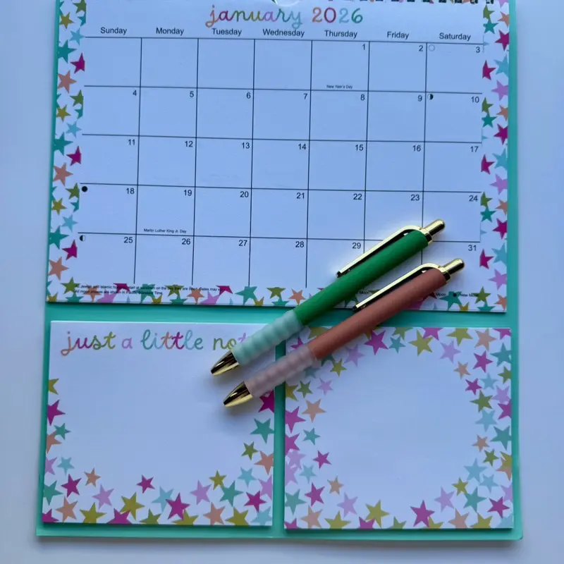 2026 Calendar Gift Set: 1 Calendar with 2 Notepads & 2 Personalized Pens Random Color Free Name Engrave Monthly Format Gift Set