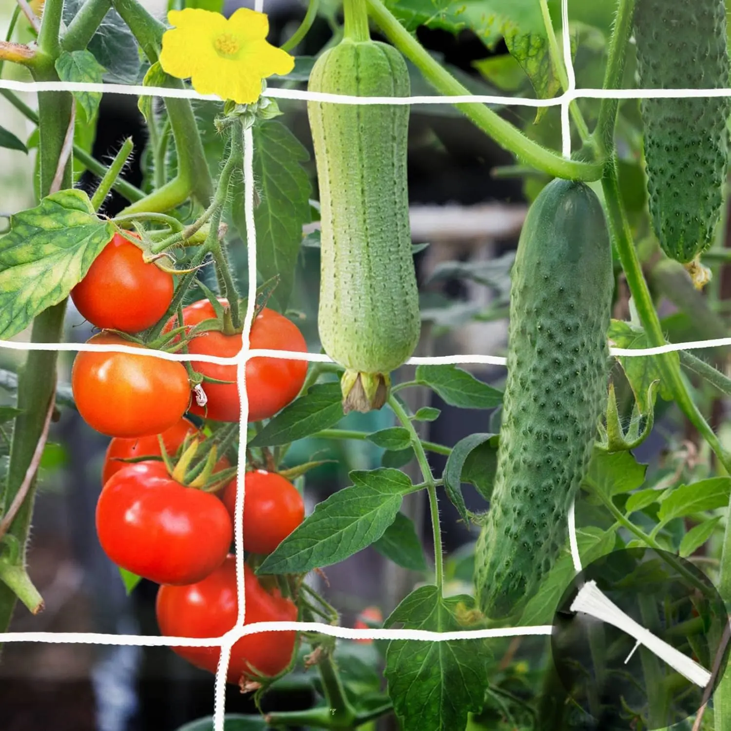 2 Pack 5x15 Ft Trellis Netting for Climbing , Heavy Duty Garden Trellis Netting with 50 count Garden Ties, Square Mesh Outdoor Grow Net for Support Vine Vegetable Fruits and Flower