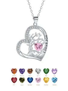Personalized Birthstone Heart Necklace - Tree of Life Pendant with "I Love You", Gifts for Mom, Wife, Girlfriend, Daughter, Birthday, Anniversary, Christmas, Custom Jewelry, Fashion Jewelry, Heart Shaped Necklace